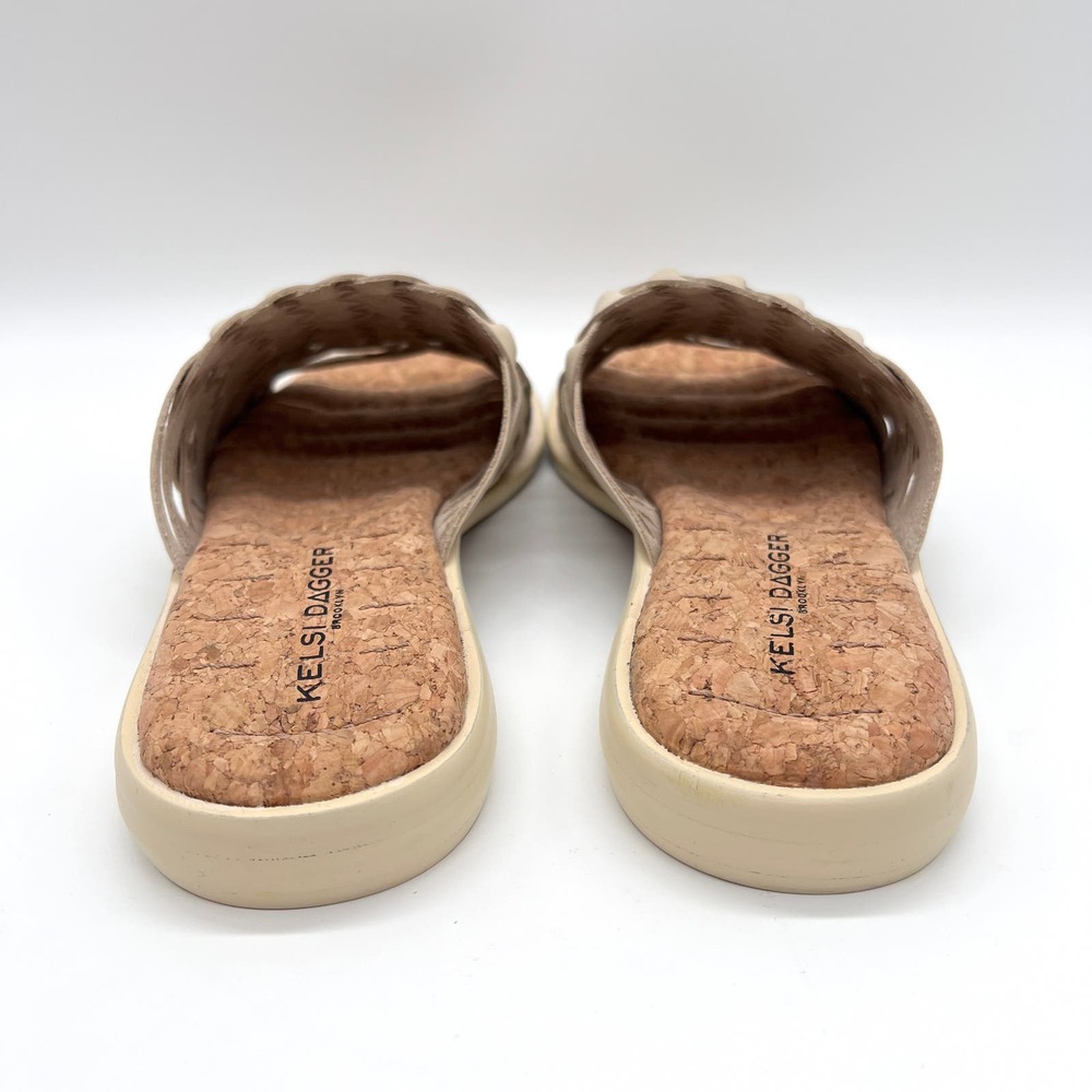 KELSI DAGGER Tide Woven Flat Slide Sandal Womens 7.5 Cream Comfort Cork Footbed - Picture 3 of 10